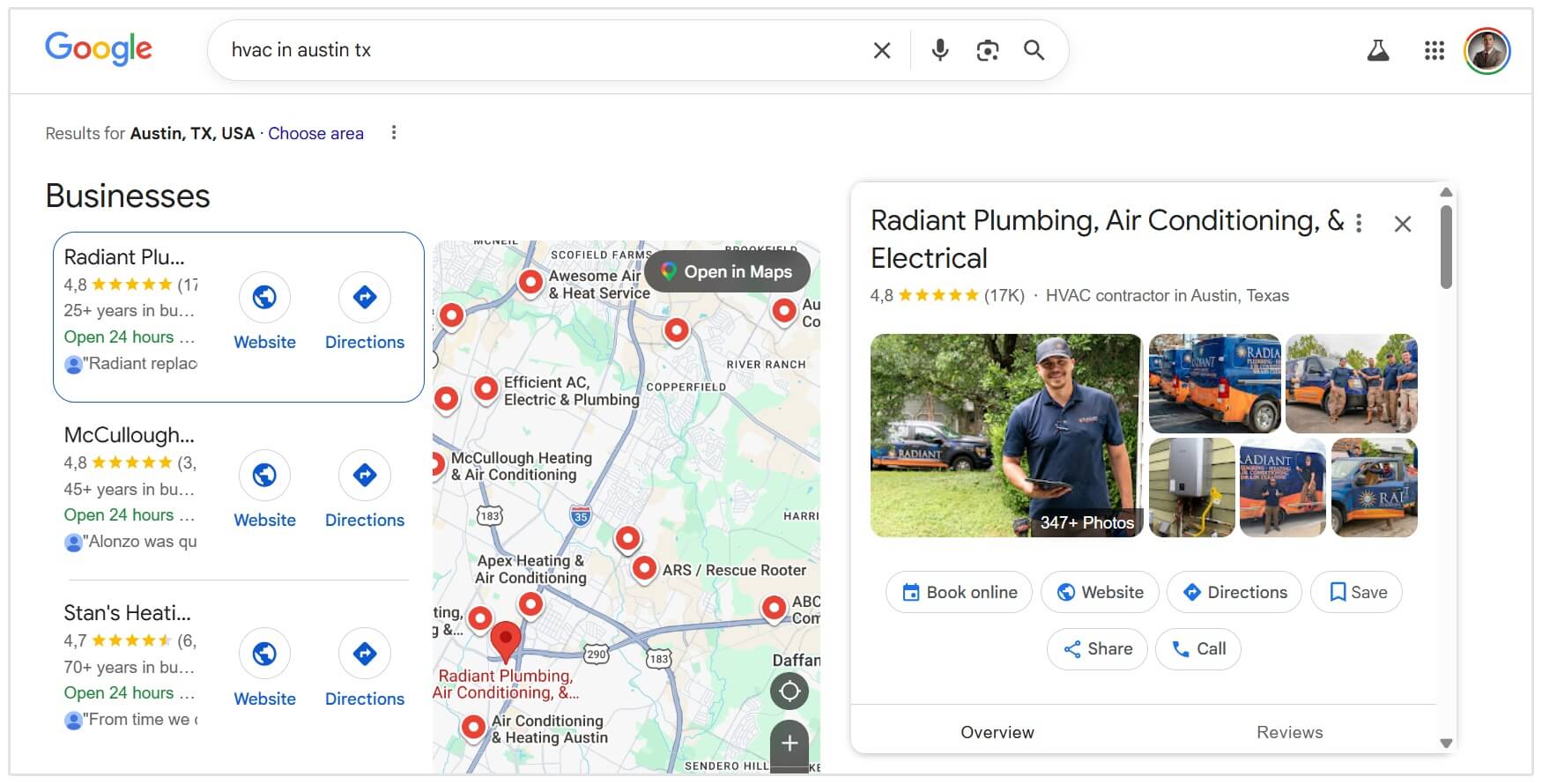 HVAC address in Google Business